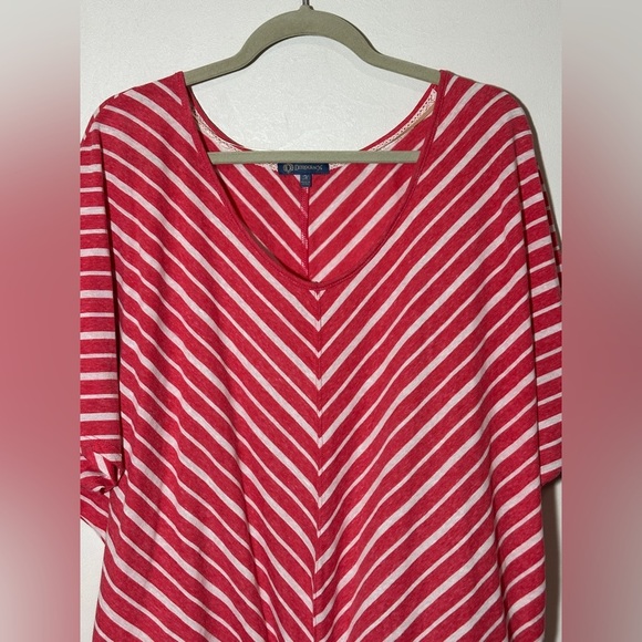Democracy Pink and White Striped Scooped Neck Keyhole Tie Dolman Sleeves Size M - Picture 2 of 6